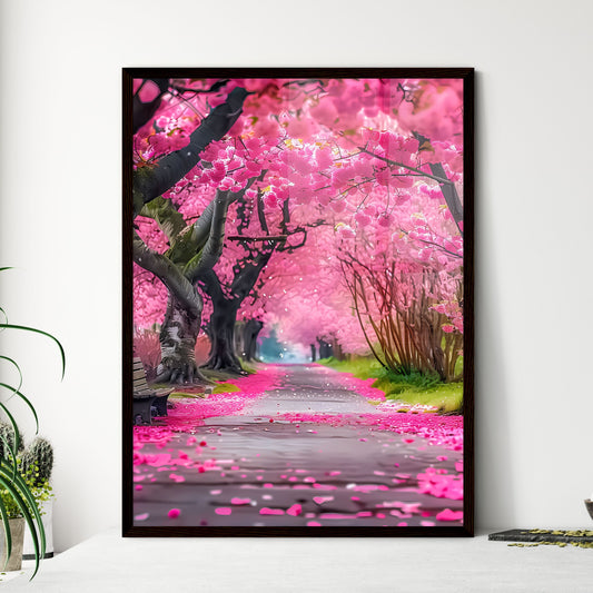 Zen Garden with Cherry Blossom Trees, Serene Spring Scene, Pink Petals, Natural Beauty, Romantic Landscape, Artistic Impression, Path with Flowers Default Title
