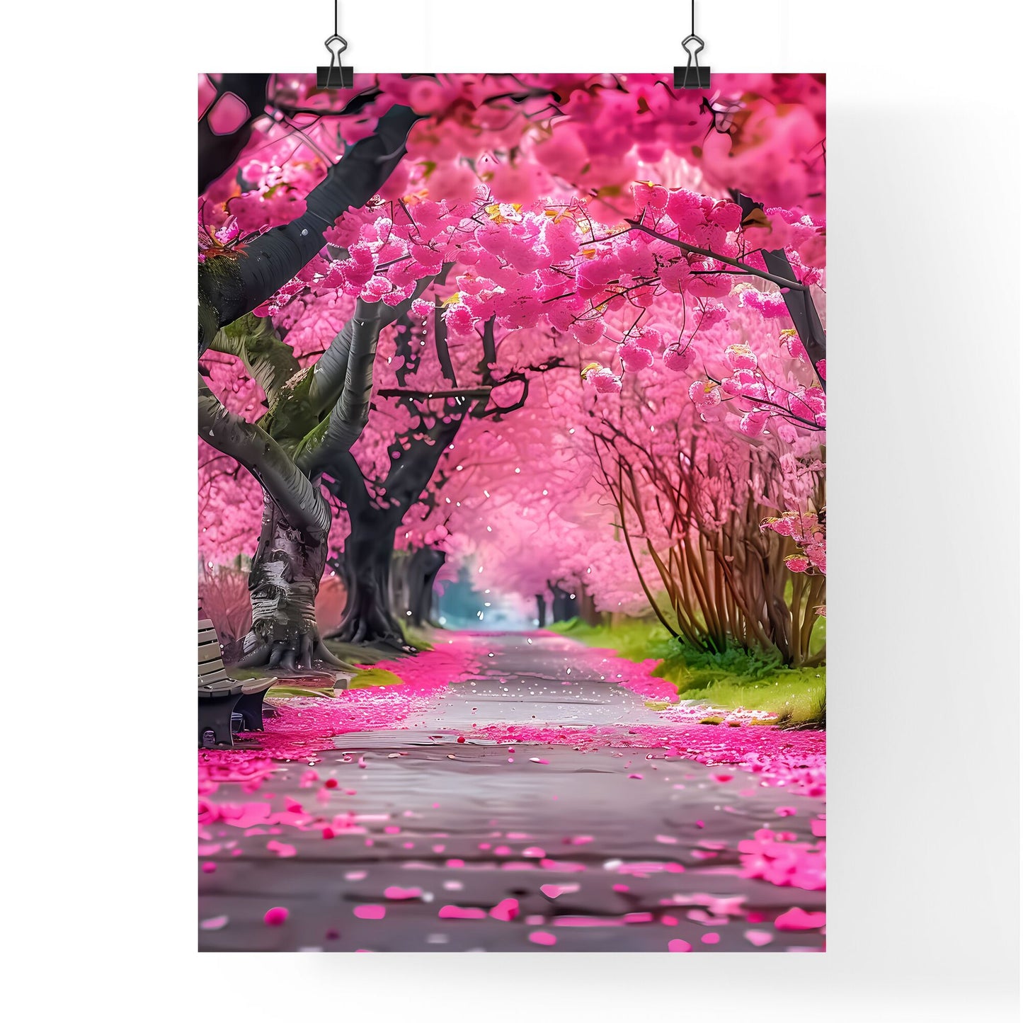 Zen Garden with Cherry Blossom Trees, Serene Spring Scene, Pink Petals, Natural Beauty, Romantic Landscape, Artistic Impression, Path with Flowers Default Title