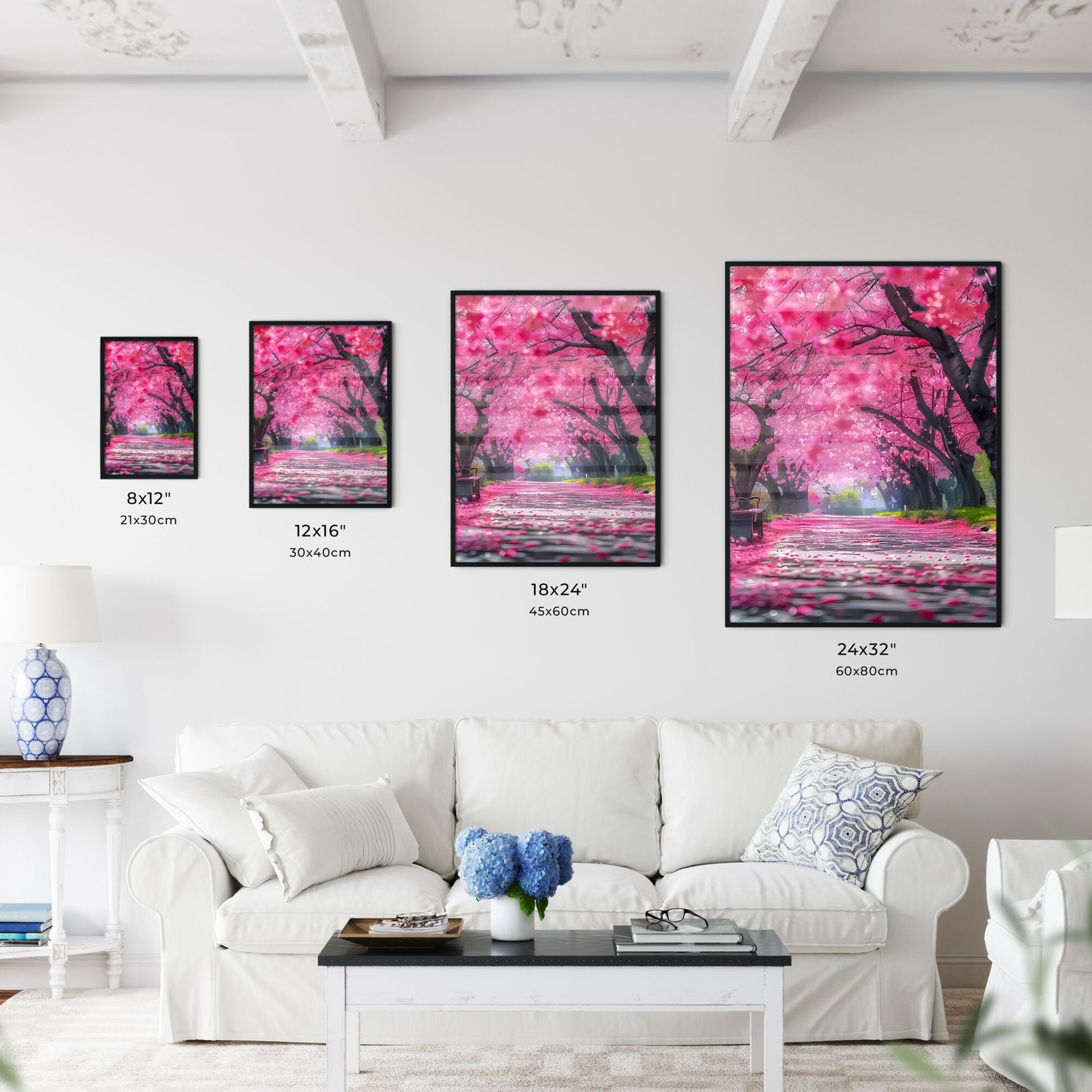 Tranquil Nature Scene: Pink Cherry Blossom Wonderland with Serene Bench, Spring Flowers, and Pink Hues Default Title