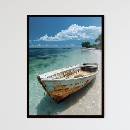 Vibrant Tropical Seascape Painting: Colorful Mozambican Boat on Tranquil Beach Default Title