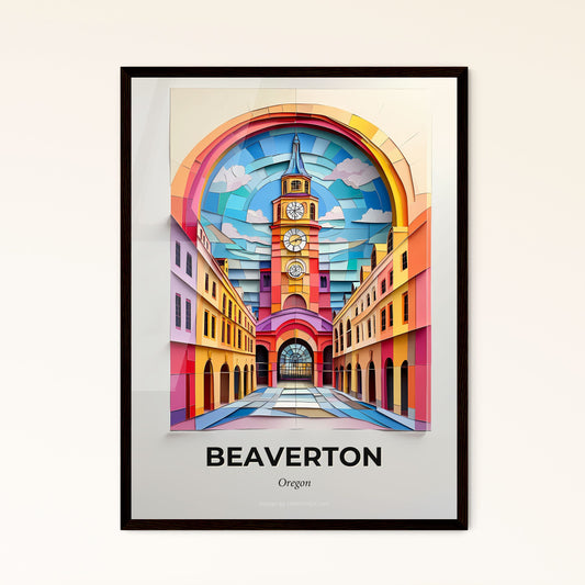 Vivid Beaverton, Oregon - a colorful picture of a clock tower in a city