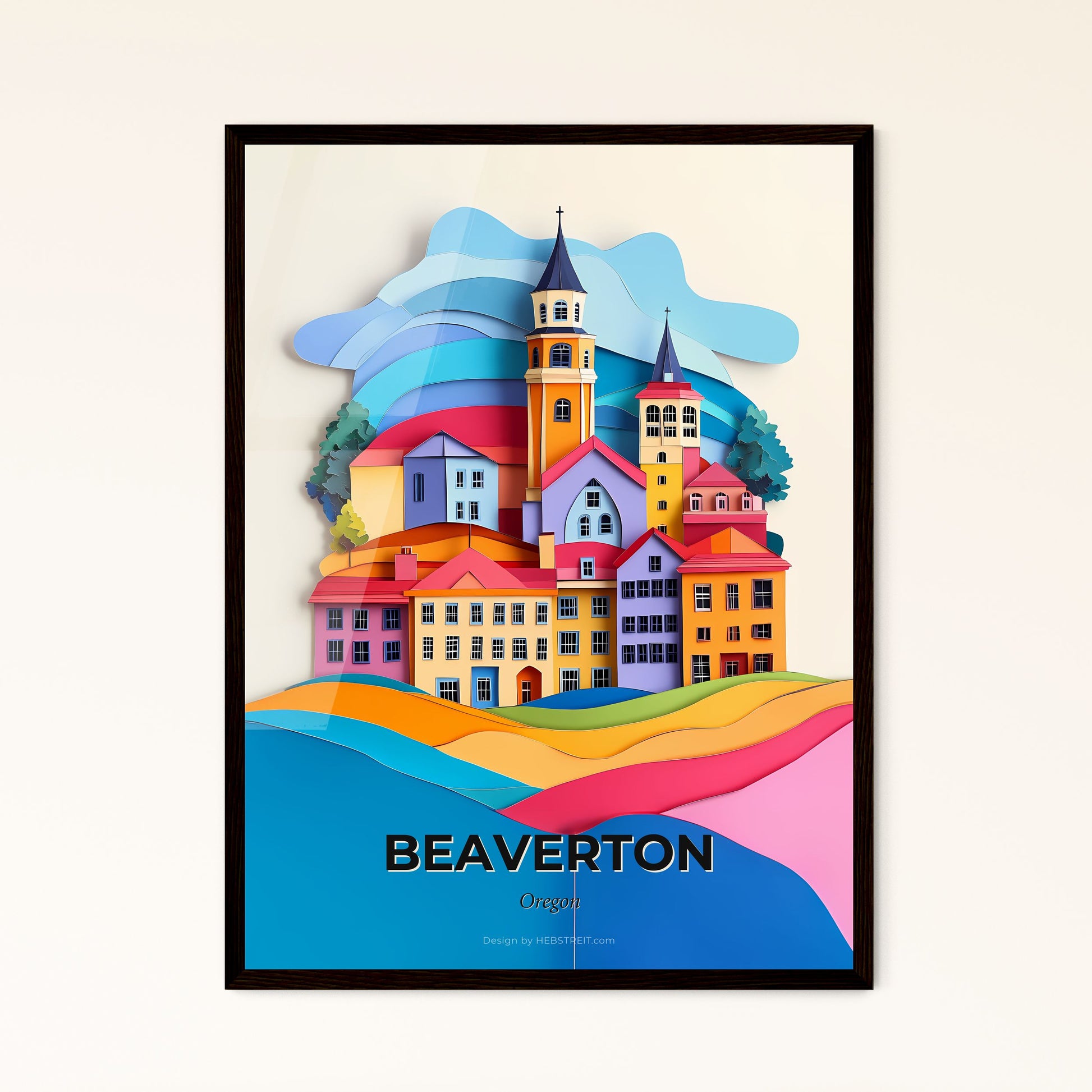 Vivid Beaverton, Oregon - a colorful city with a clock tower on top of it