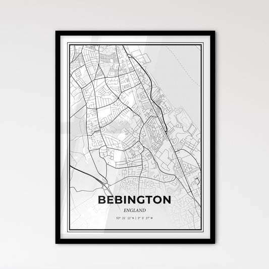 Bebington England - Scandinavian Style City Map for Modern Home Decor