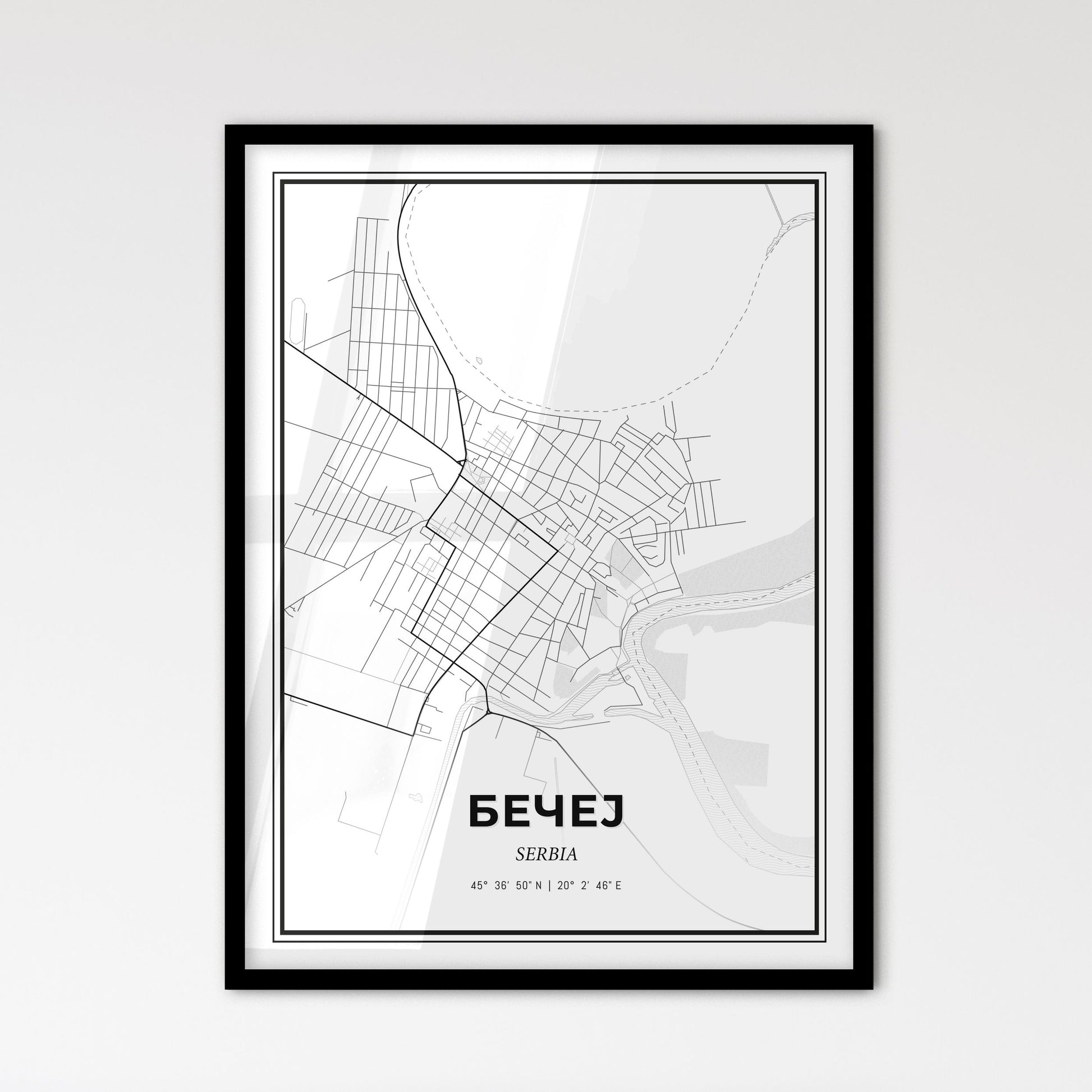 Bečej Serbia - Scandinavian Style City Map for Modern Home Decor