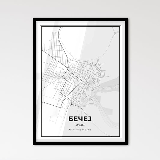 Bečej Serbia - Scandinavian Style City Map for Modern Home Decor