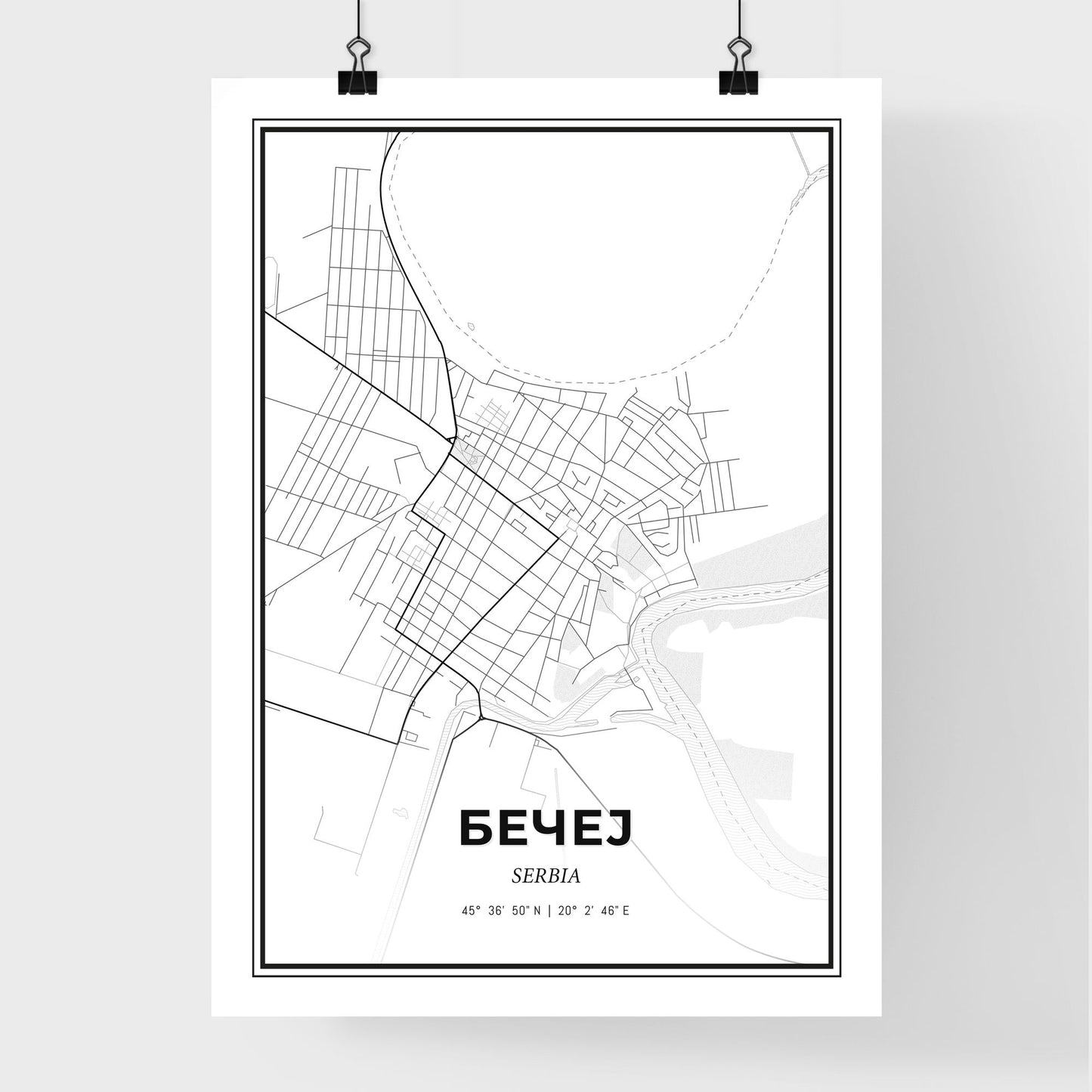 Bečej Serbia - Premium City Map Poster