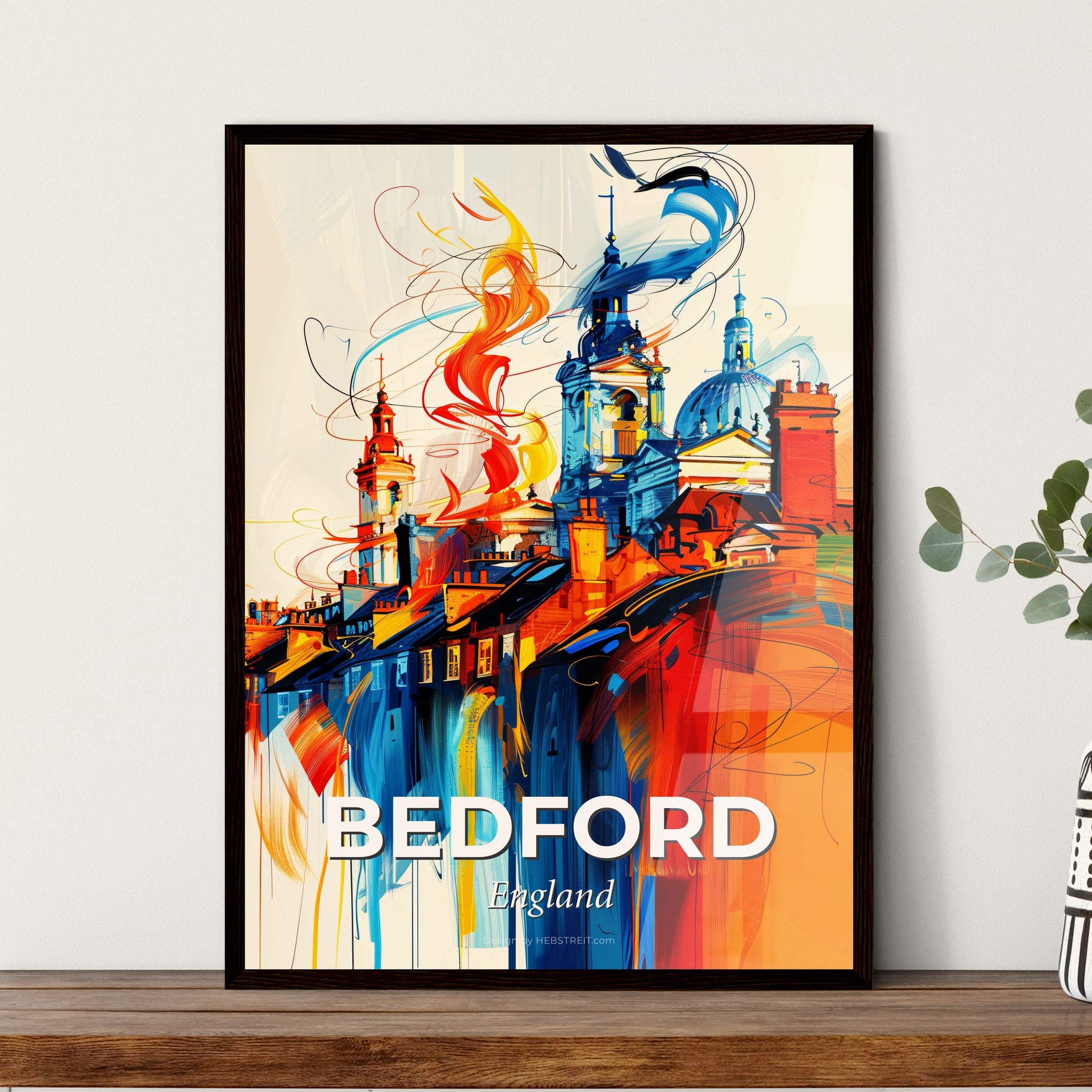 Vibrant Bedford, England - A Colorful Painting Of Buildings