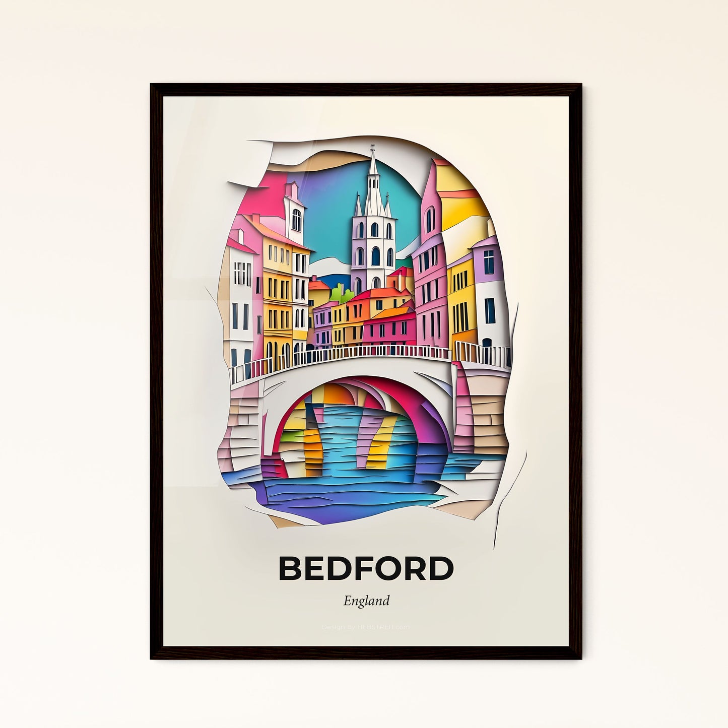 Vivid Bedford, England - a paper cut of a bridge over a river