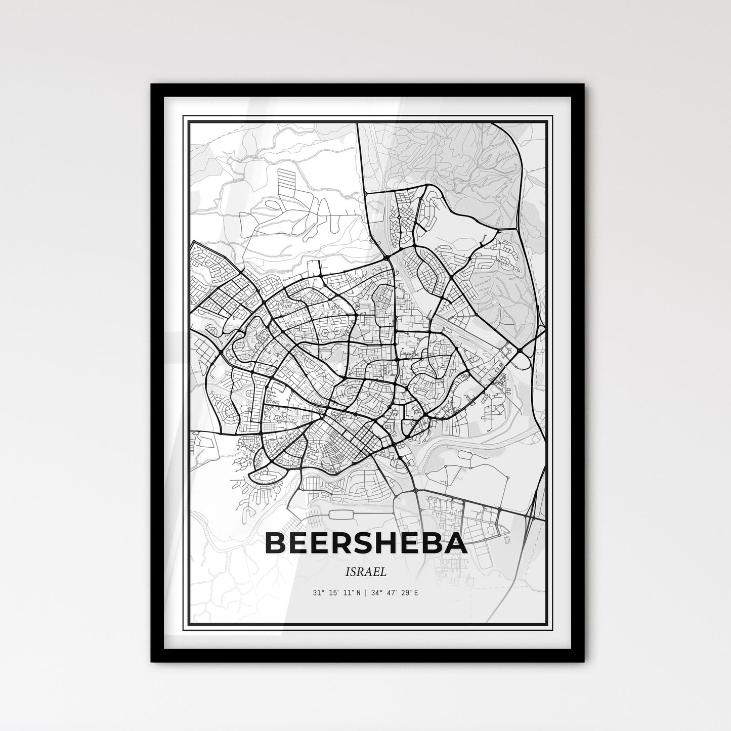 Beersheba Israel - Scandinavian Style City Map for Modern Home Decor