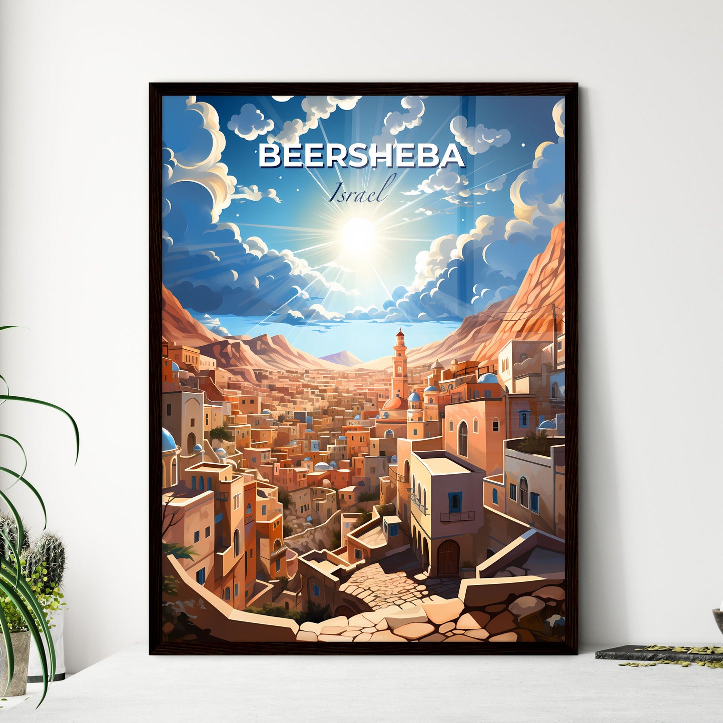 Beersheba Israel Skyline Art City in Valley Painting Vibrant Landscape Colorful Modern Default Title