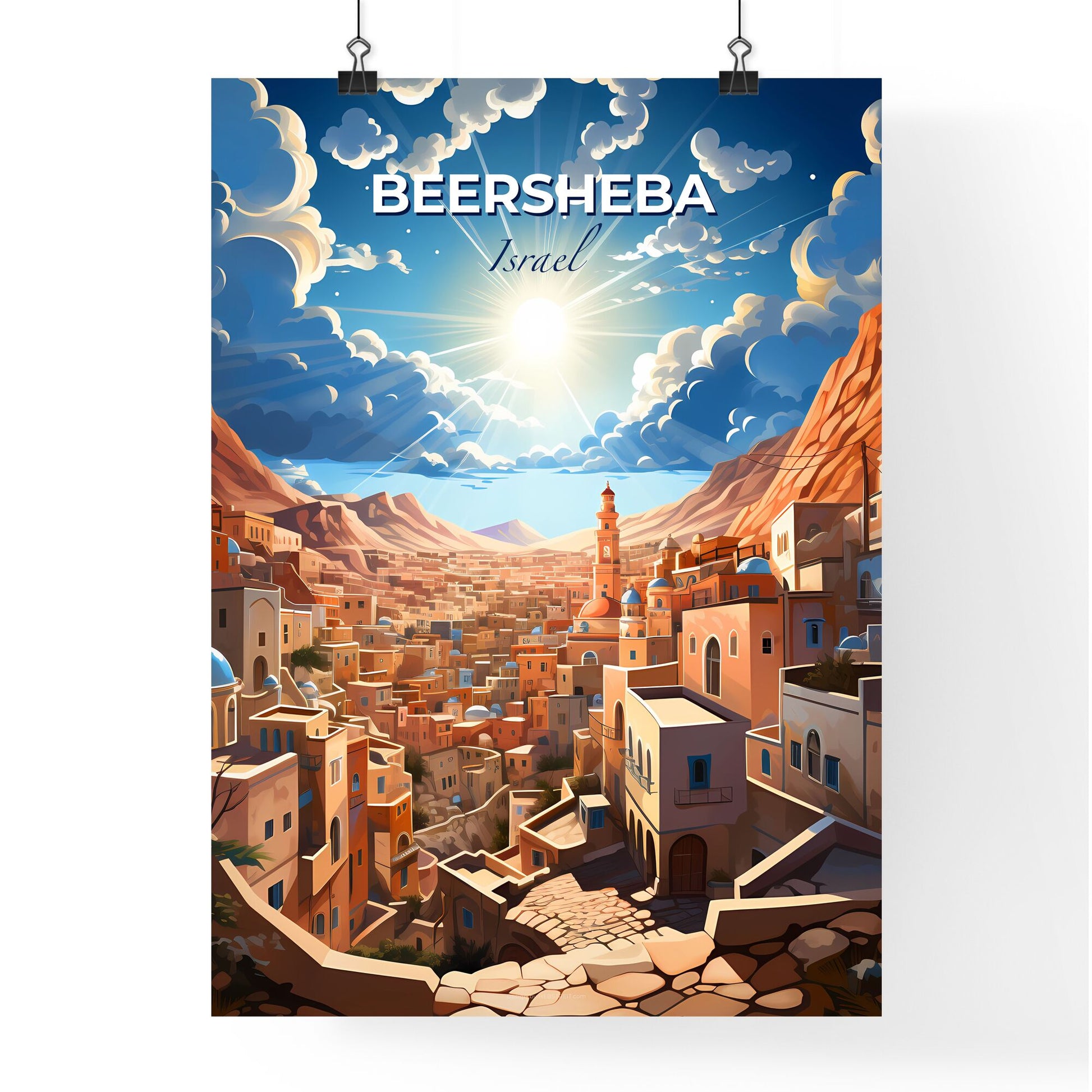 Beersheba Israel Skyline Art City in Valley Painting Vibrant Landscape Colorful Modern Default Title