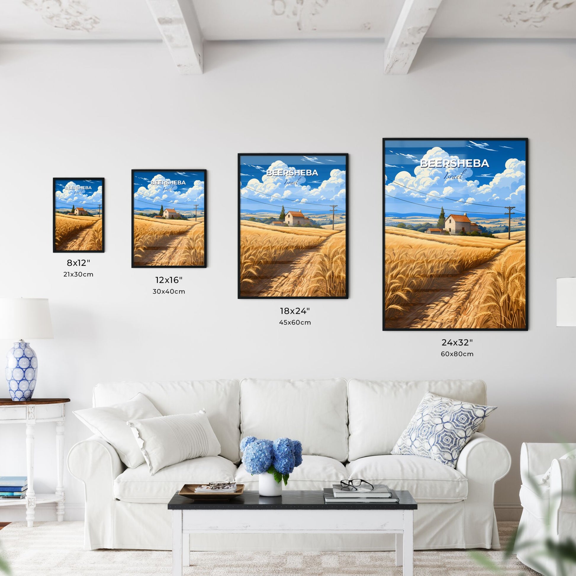 Art Painting of Beersheba Skyline, Israel with Dirt Road Through Wheat Field Default Title