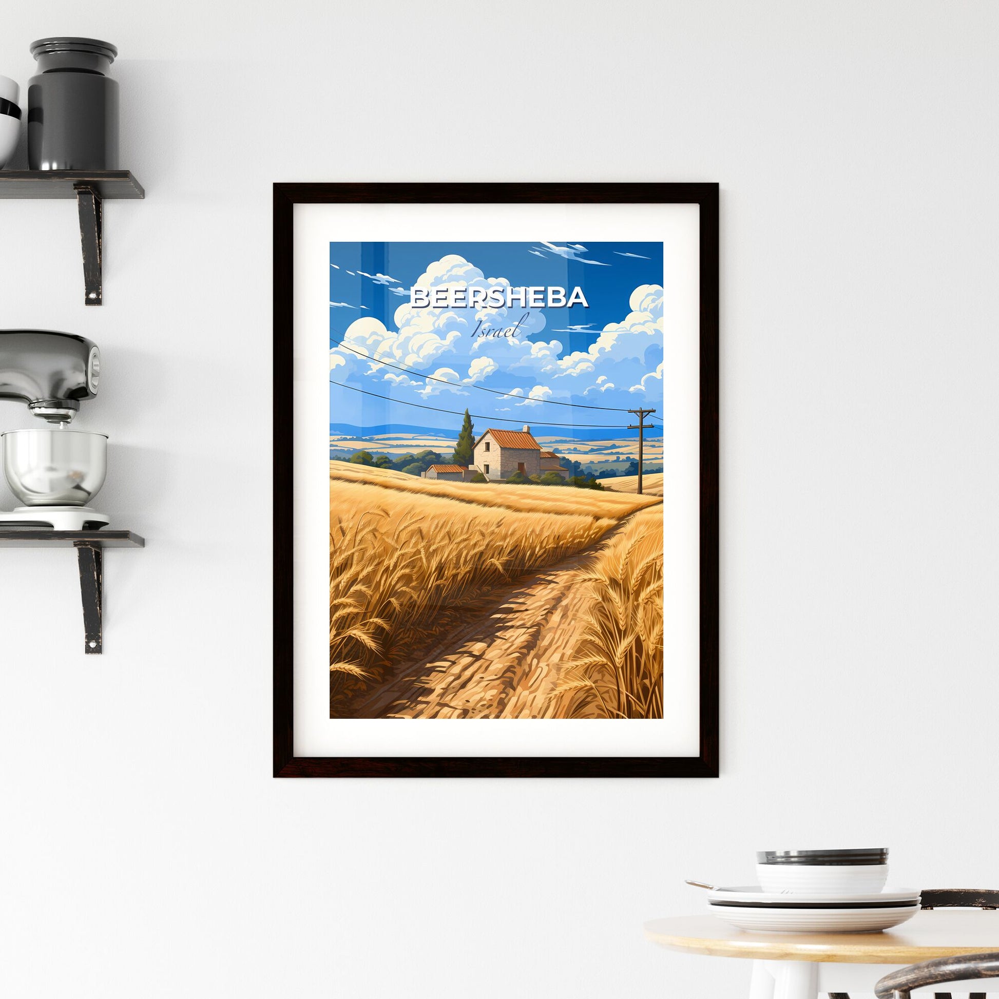 Art Painting of Beersheba Skyline, Israel with Dirt Road Through Wheat Field Default Title