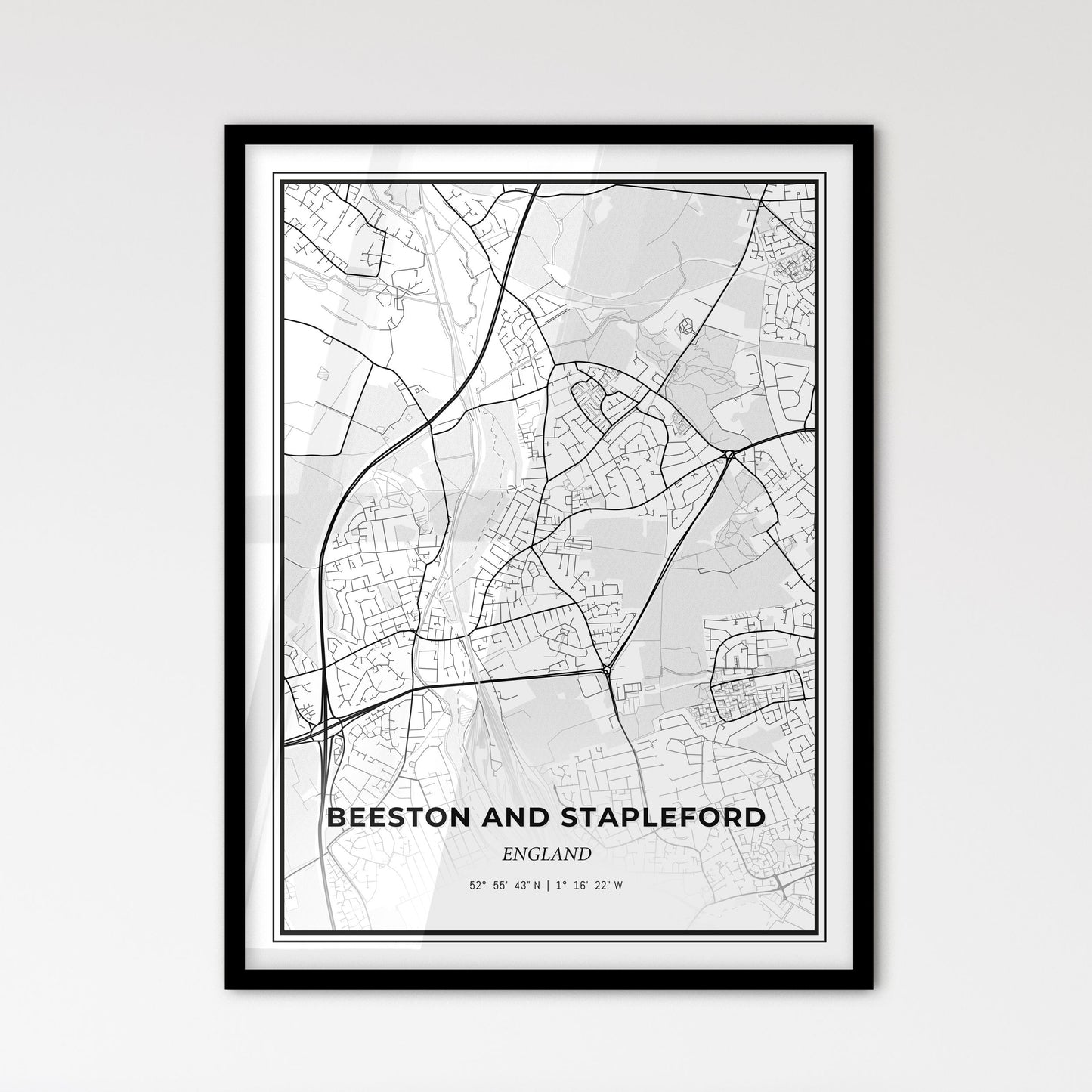 Beeston and Stapleford England - Scandinavian Style City Map for Modern Home Decor