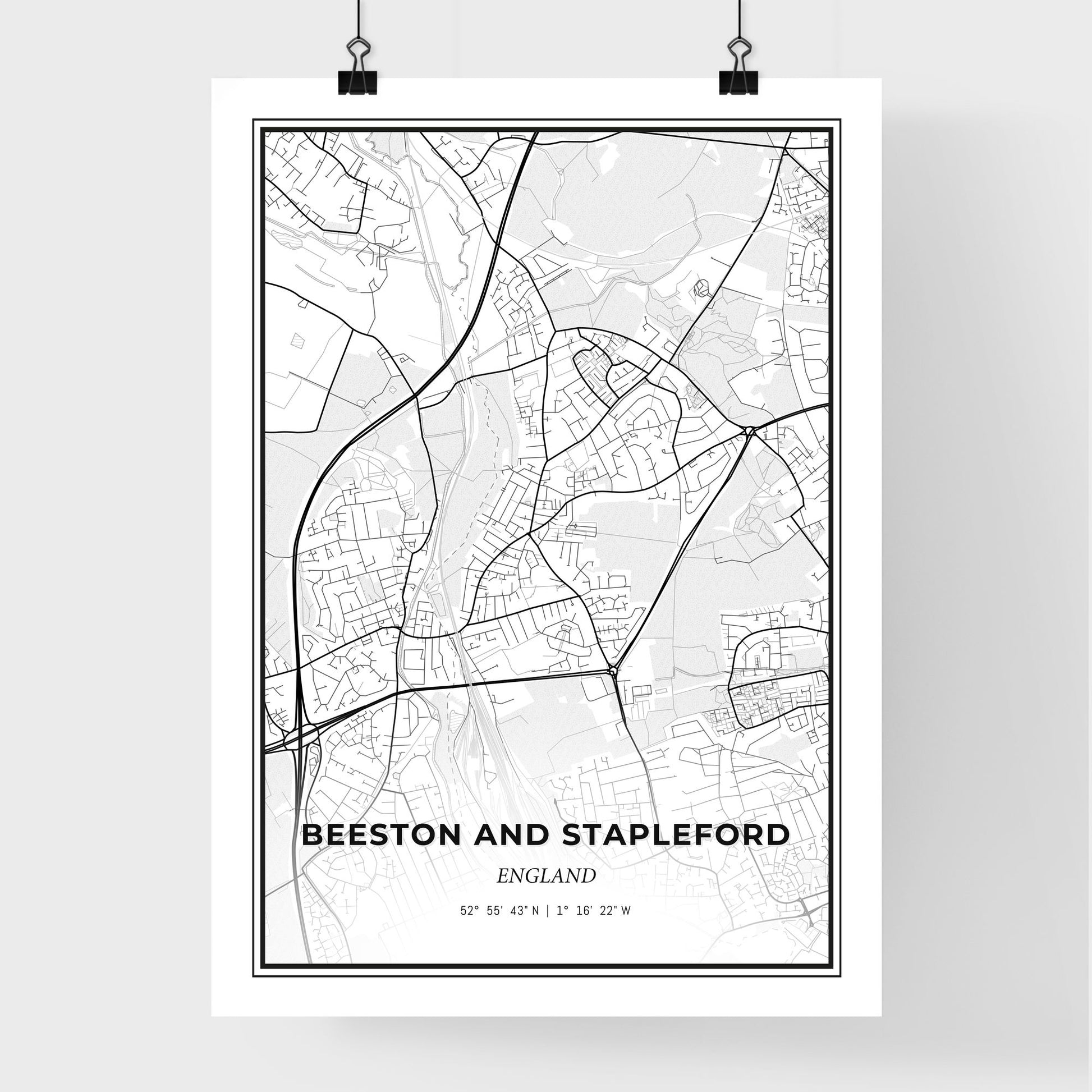 Beeston and Stapleford England - Premium City Map Poster