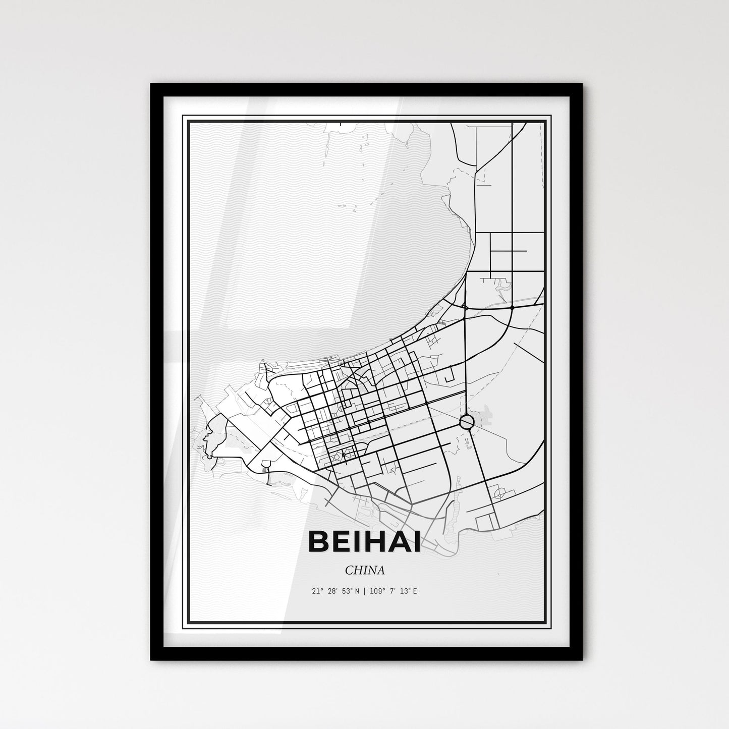 Beihai China - Scandinavian Style City Map for Modern Home Decor