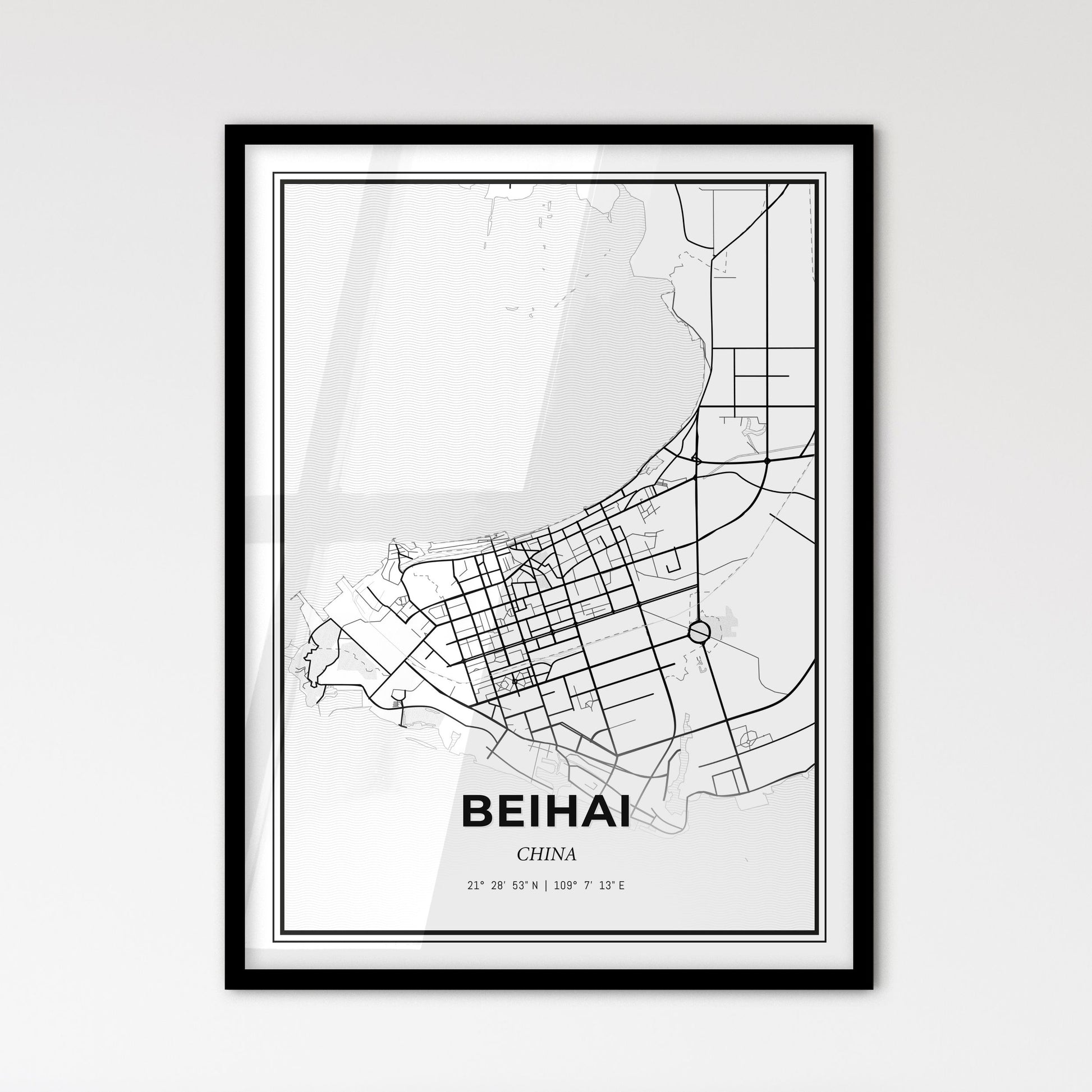 Beihai China - Scandinavian Style City Map for Modern Home Decor