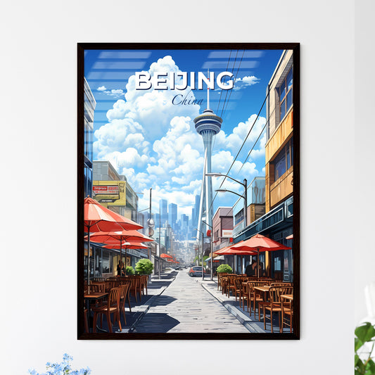 Artistic Beijing Cityscape - Painted Urban Scene with Outdoor Dining and Vibrant Colors Default Title