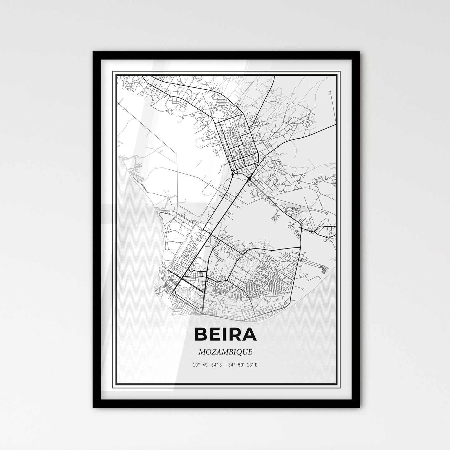 Beira Mozambique - Scandinavian Style City Map for Modern Home Decor