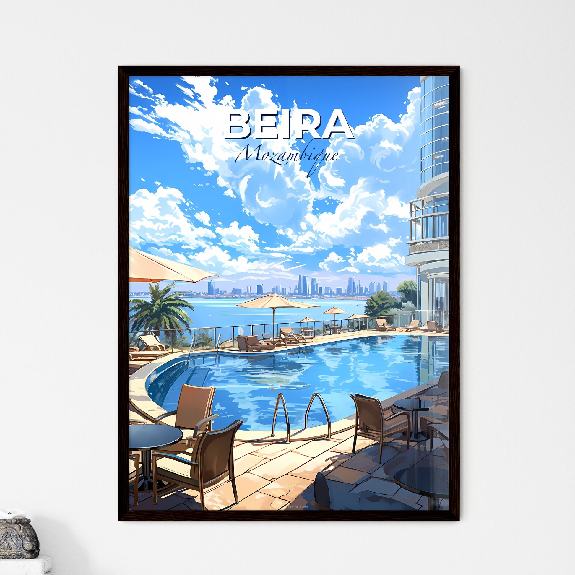 Beira Mozambique Skyline Painting Cityscape Art Vibrant Modern Pool Building Landscape Default Title