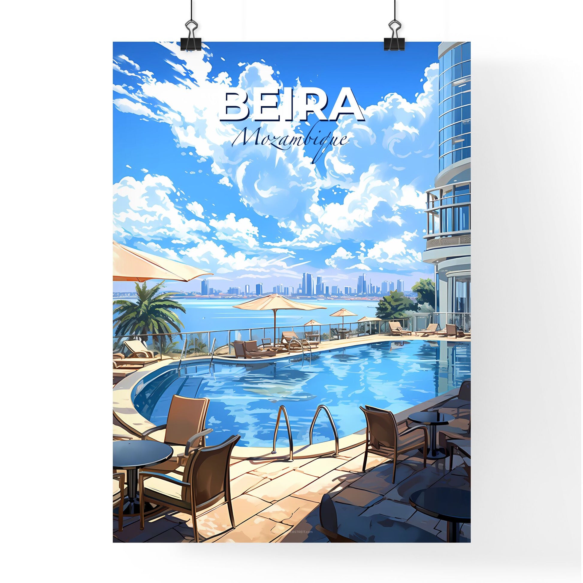 Beira Mozambique Skyline Painting Cityscape Art Vibrant Modern Pool Building Landscape Default Title