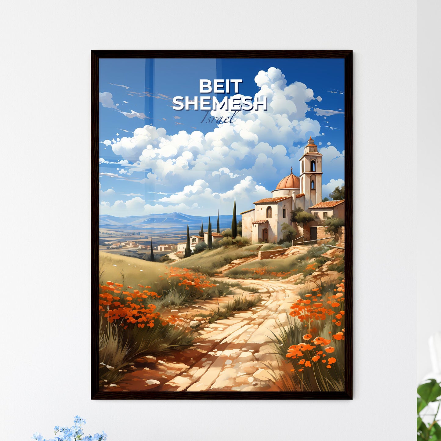 Vibrant Painting of Beit Shemesh Skyline Landscape with Road and Building Default Title