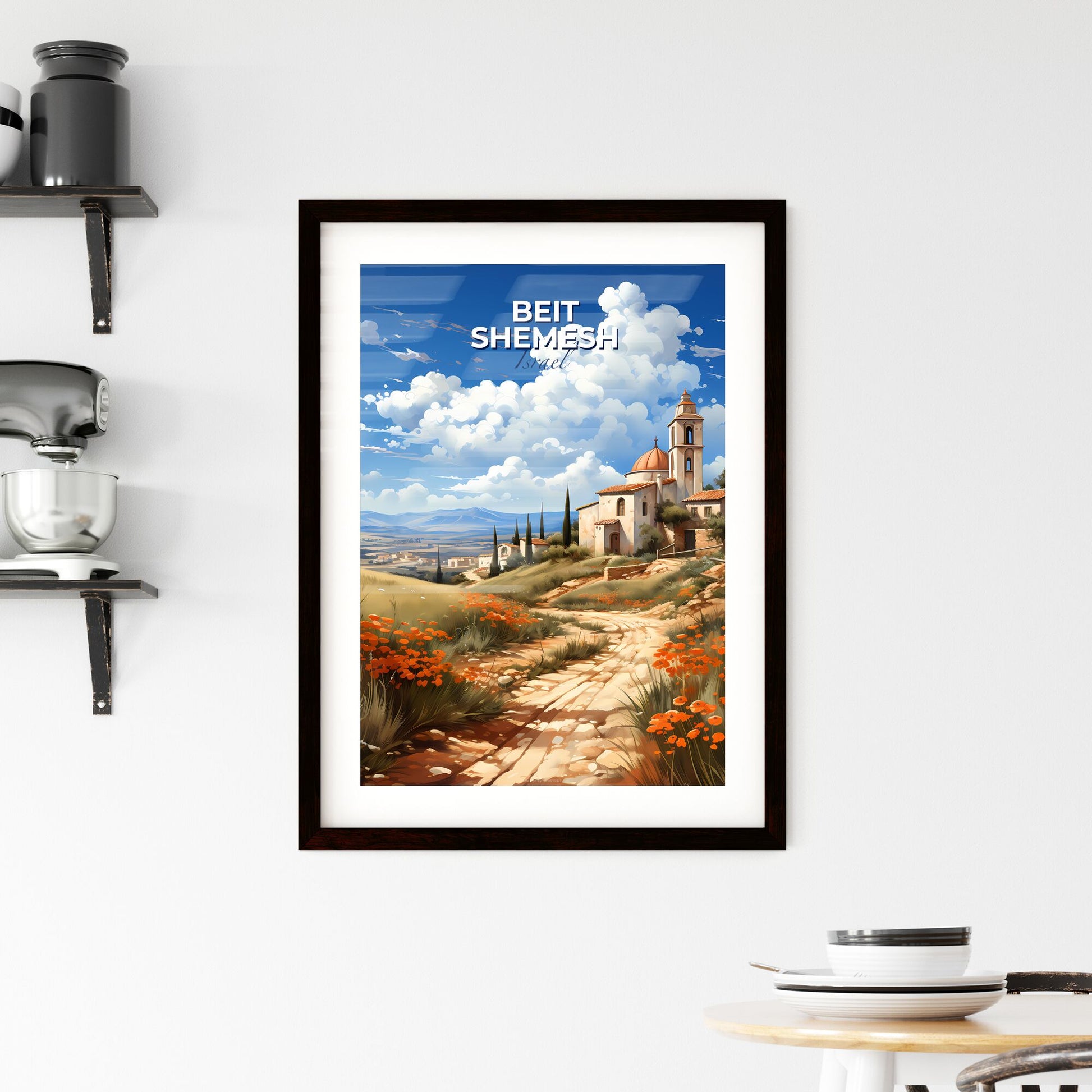 Vibrant Painting of Beit Shemesh Skyline Landscape with Road and Building Default Title