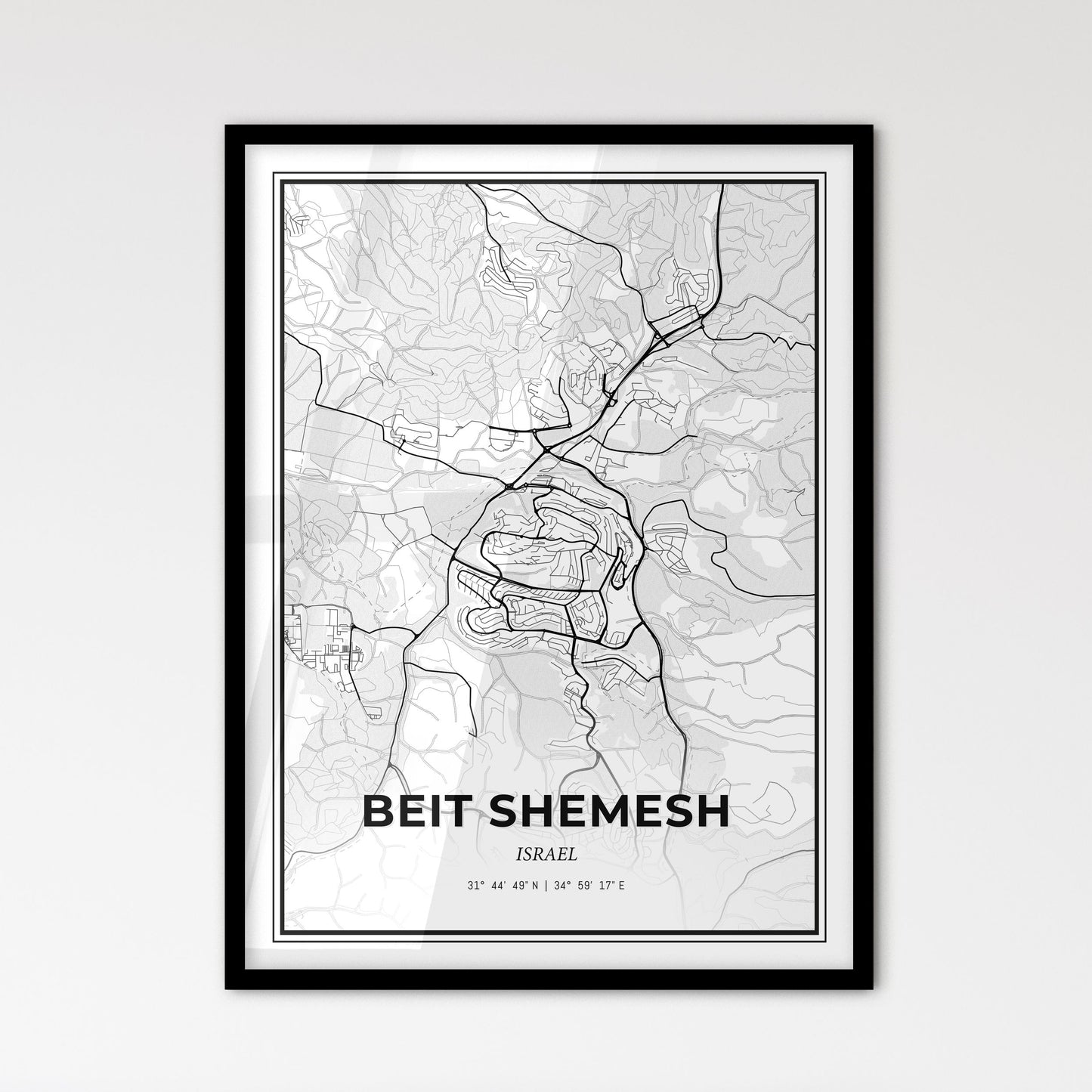 Beit Shemesh Israel - Scandinavian Style City Map for Modern Home Decor