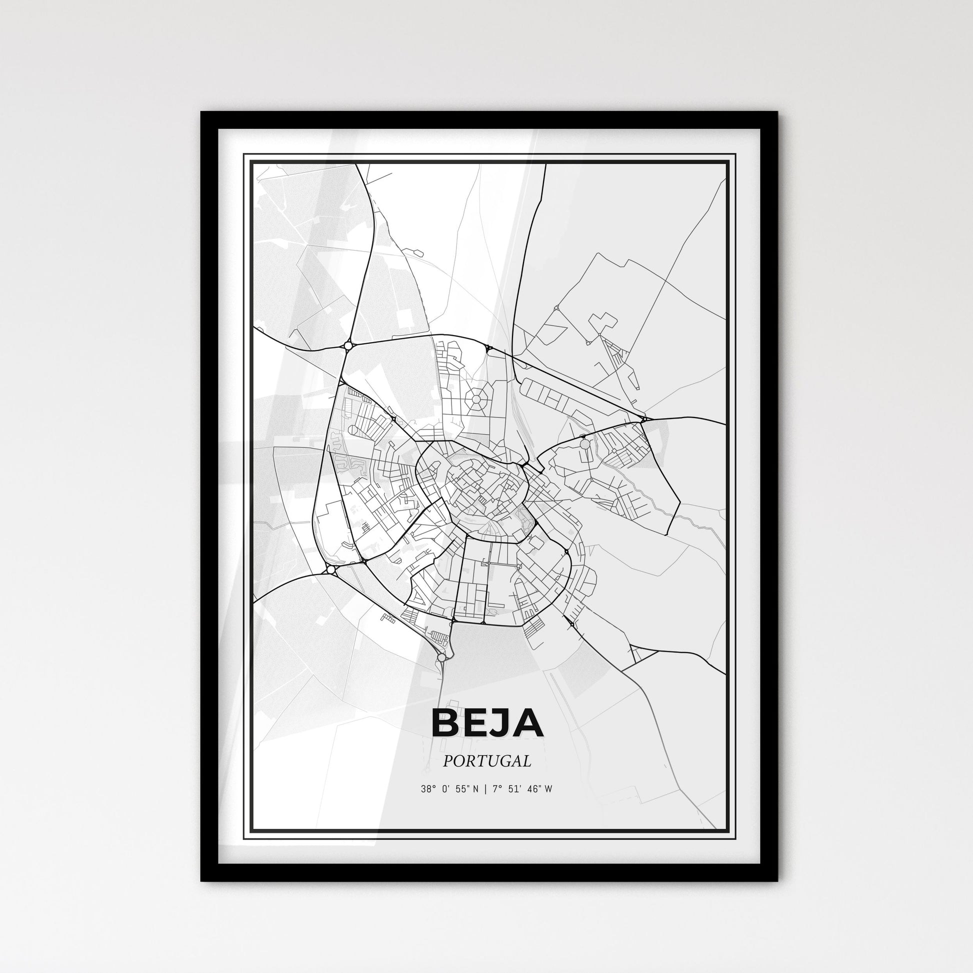 Beja Portugal - Scandinavian Style City Map for Modern Home Decor