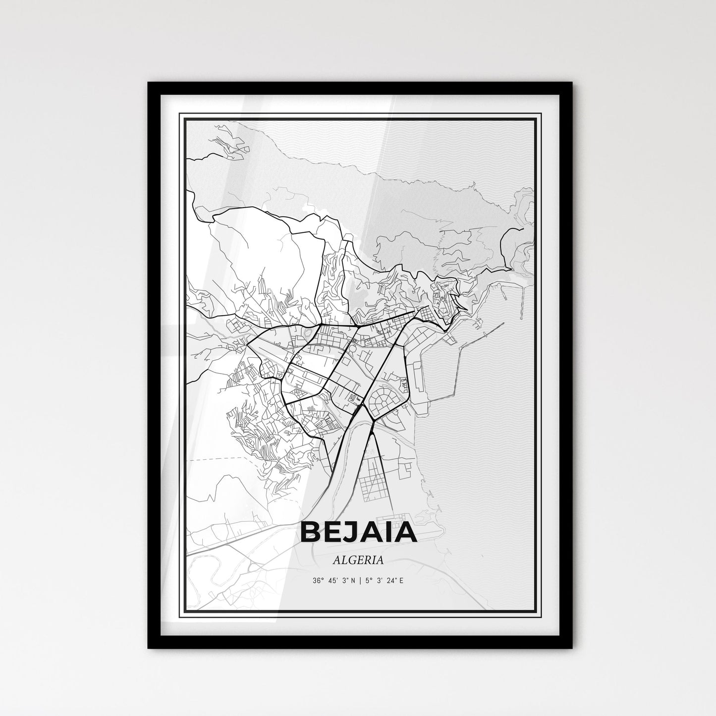 Bejaia Algeria - Scandinavian Style City Map for Modern Home Decor