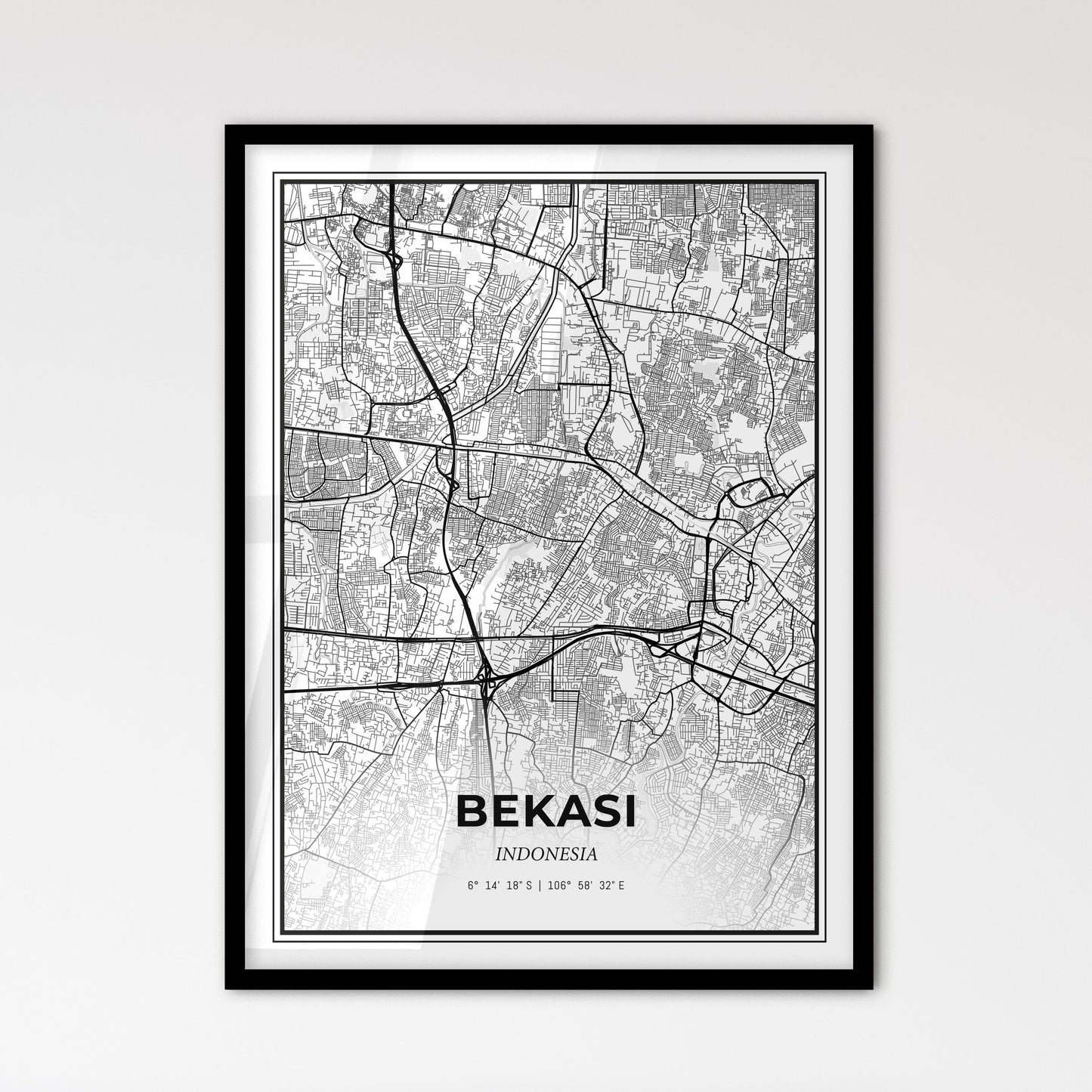 Bekasi Indonesia - Scandinavian Style City Map for Modern Home Decor