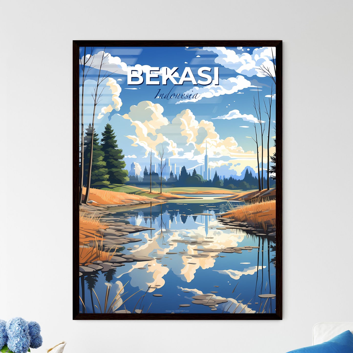 Abstract Bekasi Indonesia River Skyline Painting City Art Colourful Clouds Tree Grass Default Title