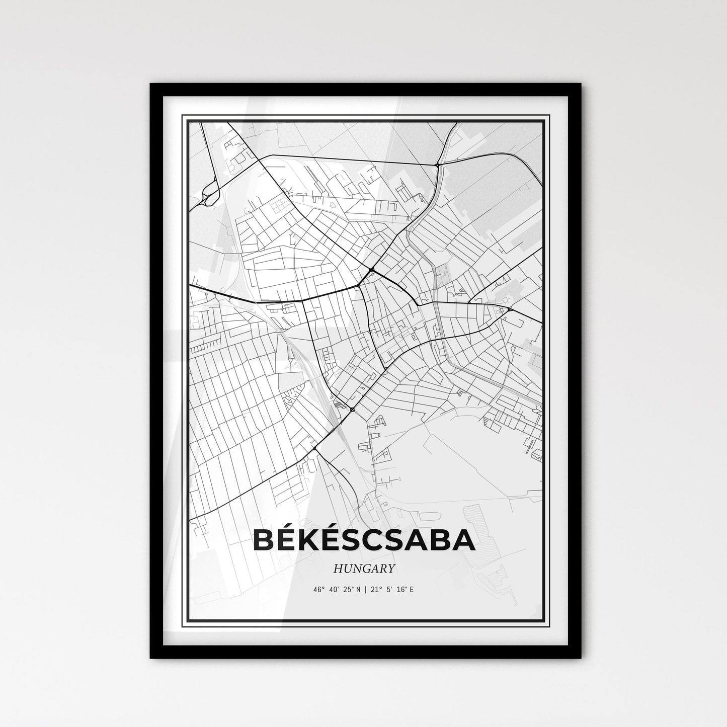 Békéscsaba Hungary - Scandinavian Style City Map for Modern Home Decor