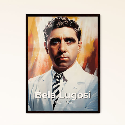 Portrait of Bela Lugosi, 1882 - 1956. Impressionistic painting of a man in a suit and tie.