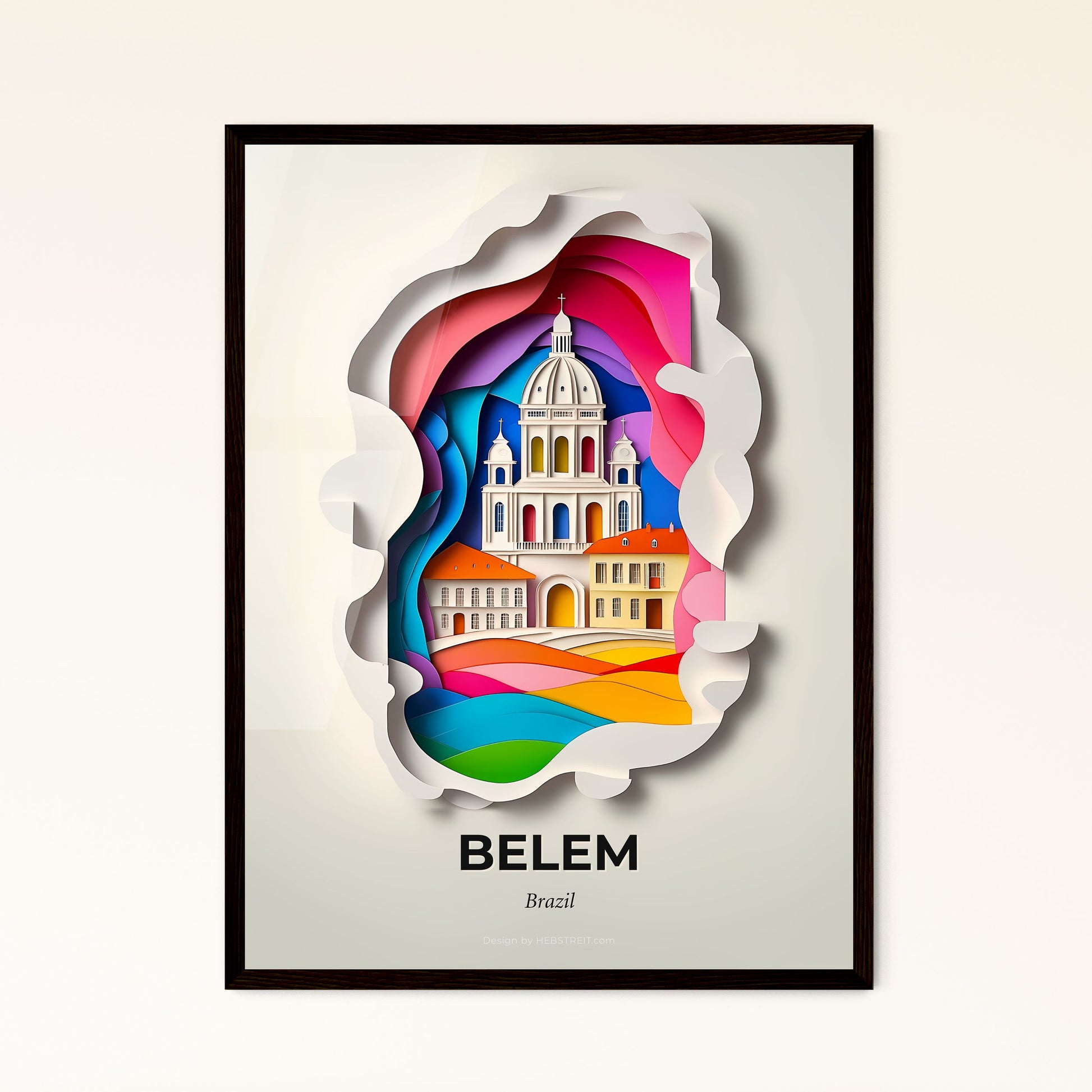 Vivid Belem, Brazil - a paper cut of a church with a rainbow sky