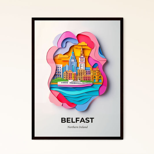 Vivid Belfast, Northern Ireland - a paper cut of a city with a boat