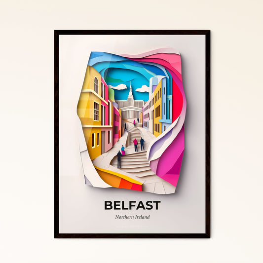 Vivid Belfast, Northern Ireland - a paper cut of a city street with people walking down it