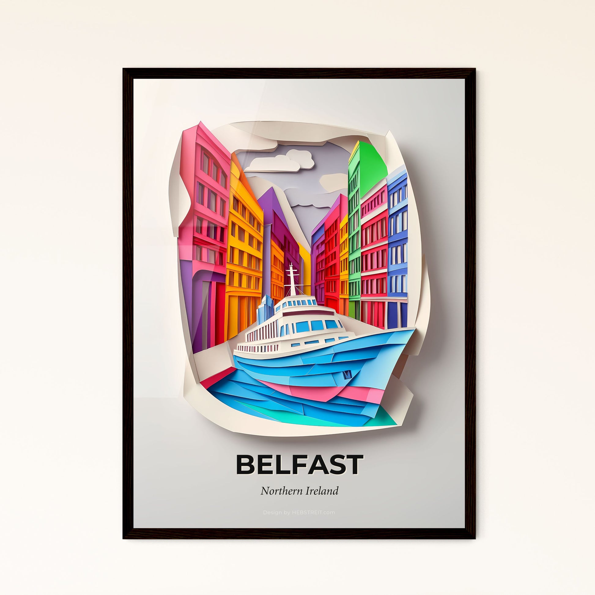 Vivid Belfast, Northern Ireland - a paper cut of a boat in a city