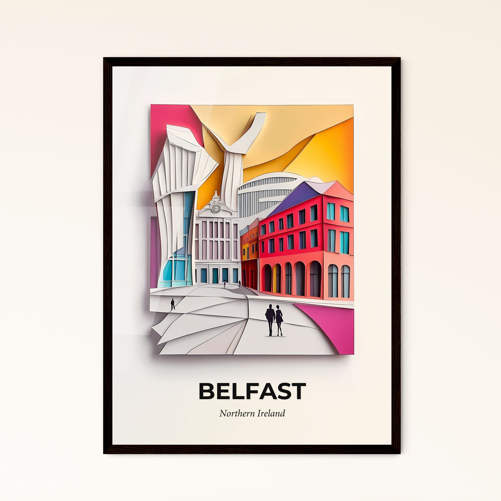 Vivid Belfast, Northern Ireland - a paper cut of a city with a windmill