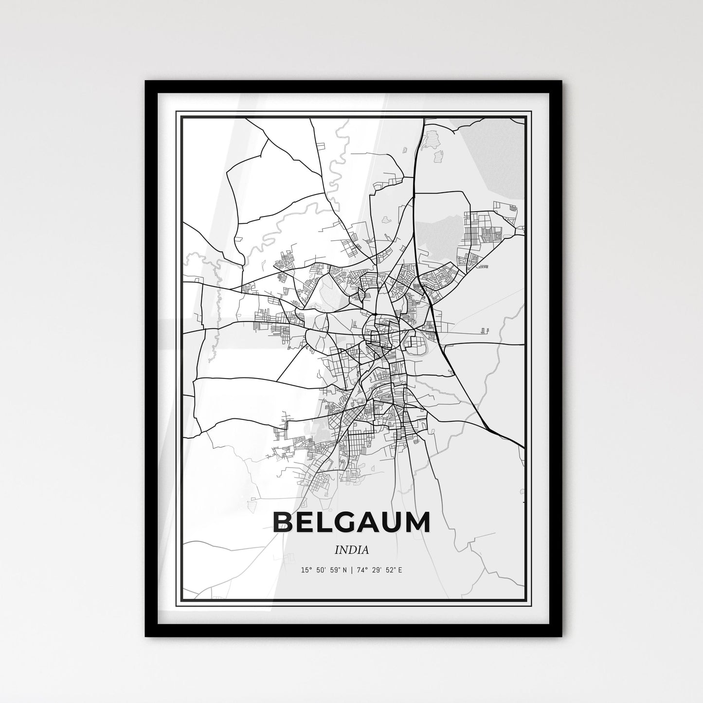 Belgaum India - Scandinavian Style City Map for Modern Home Decor