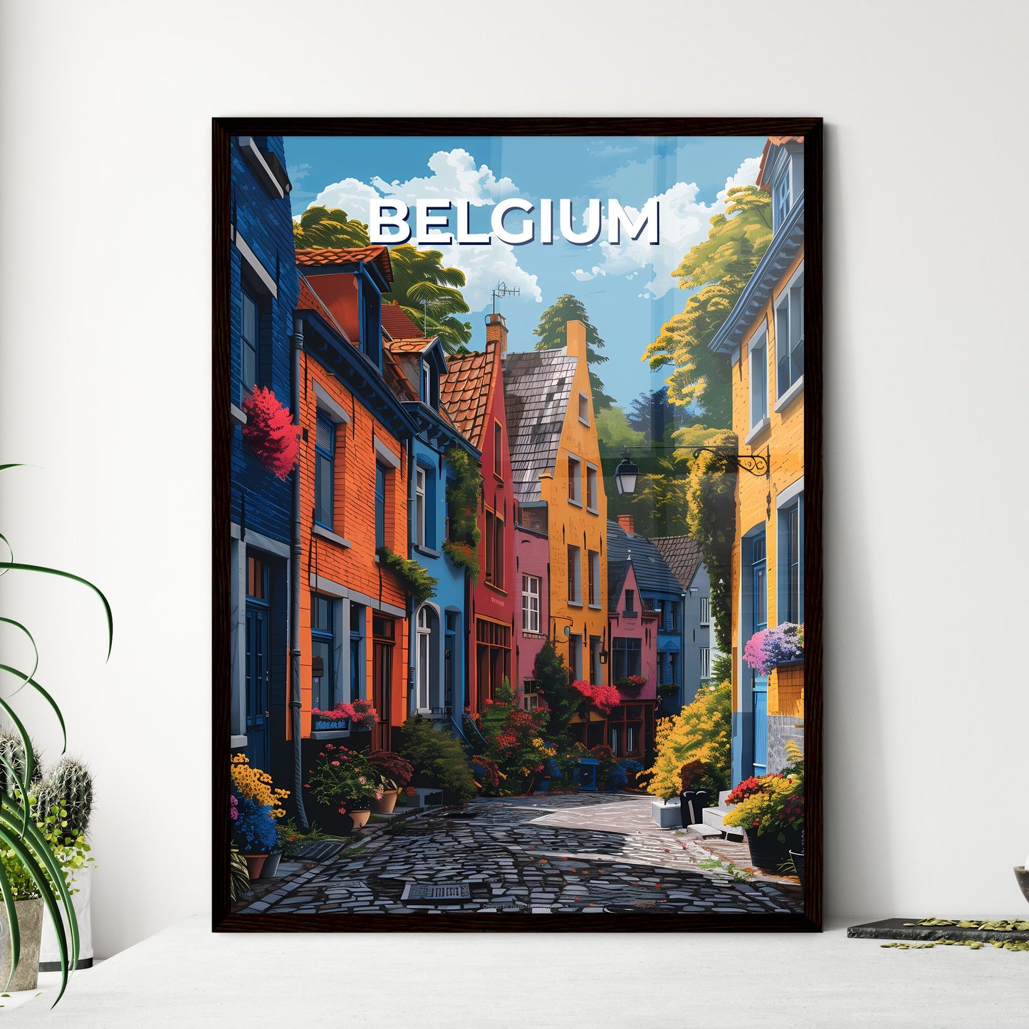 Vibrant Art Painting: Colorful Buildings and Trees in Belgium, Europe