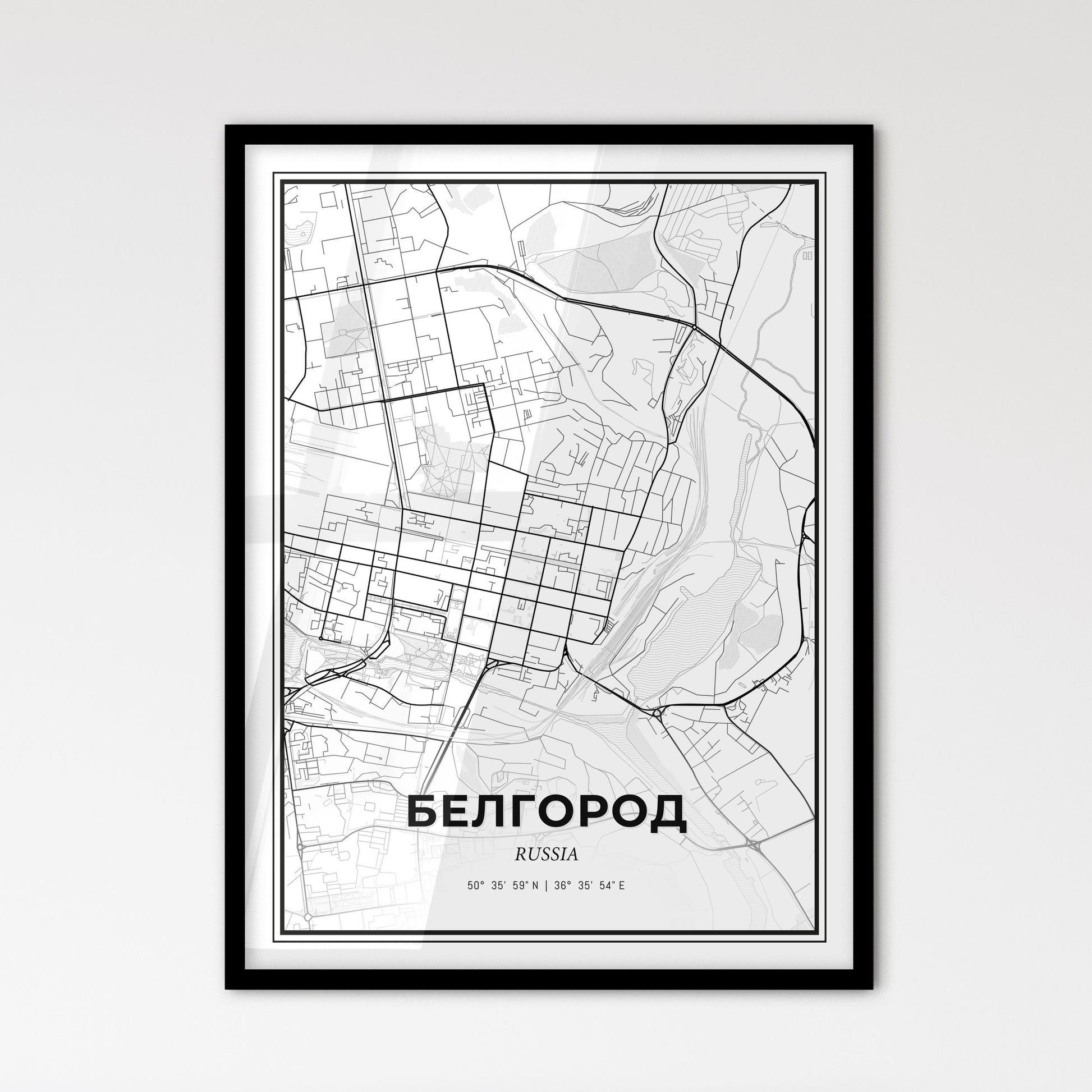 Belgorod Russia - Scandinavian Style City Map for Modern Home Decor