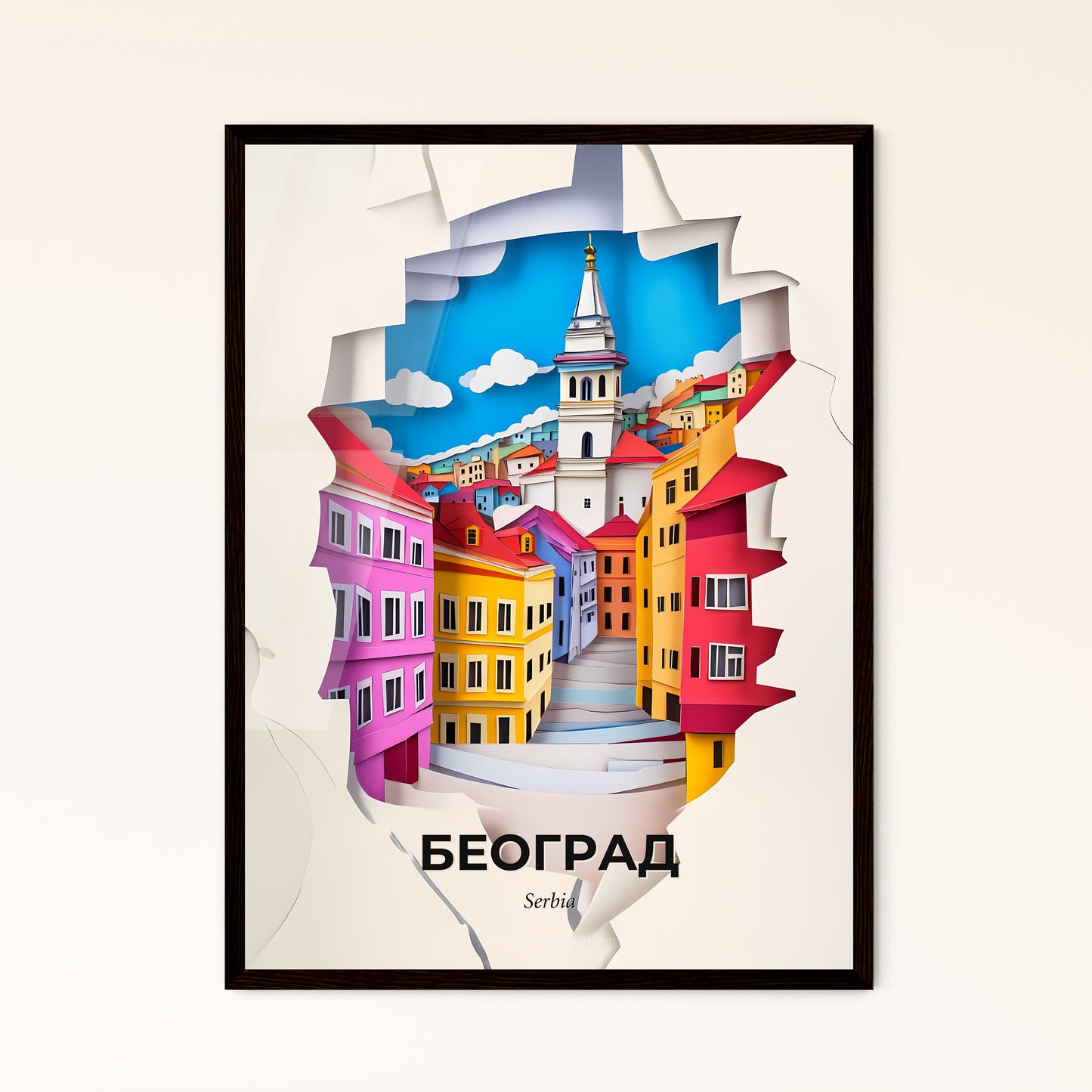 Vivid Belgrade, Serbia - a paper cut of a city with a clock tower