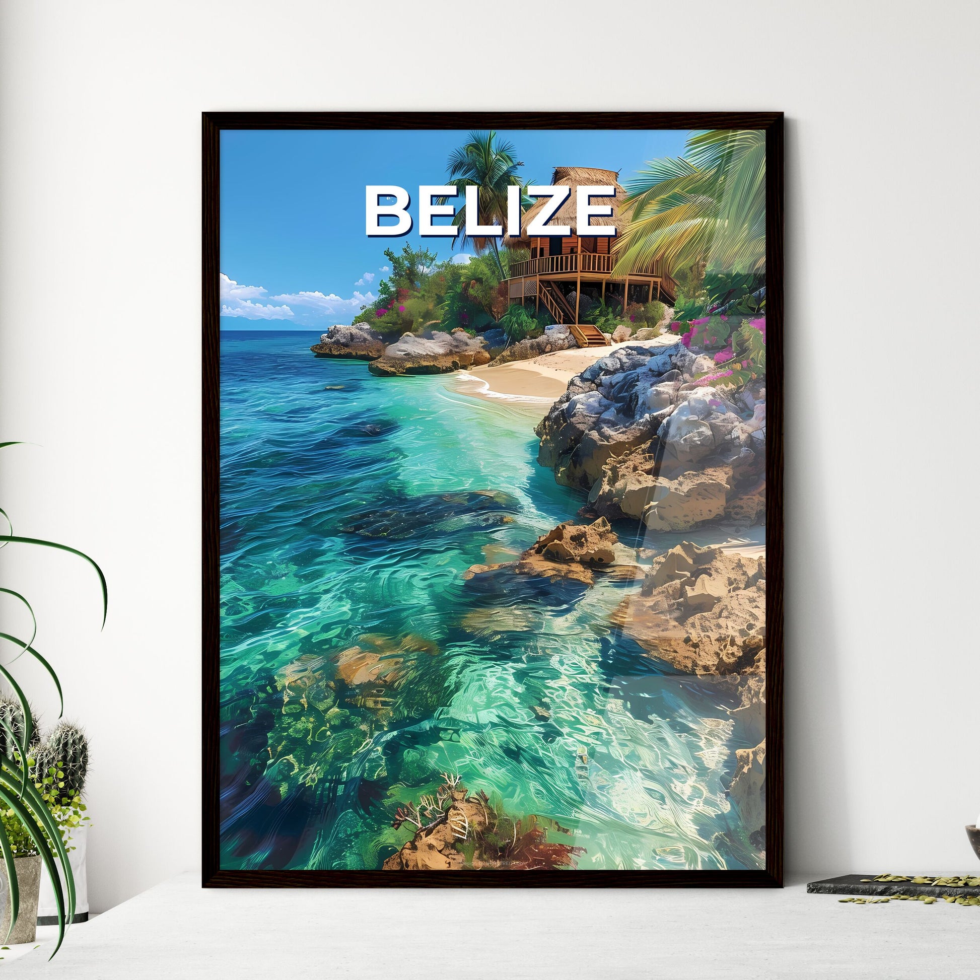Belize North America Abstract Painting Beach - Framed Art Print