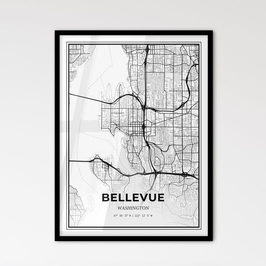 Bellevue Washington - Scandinavian Style City Map for Modern Home Decor