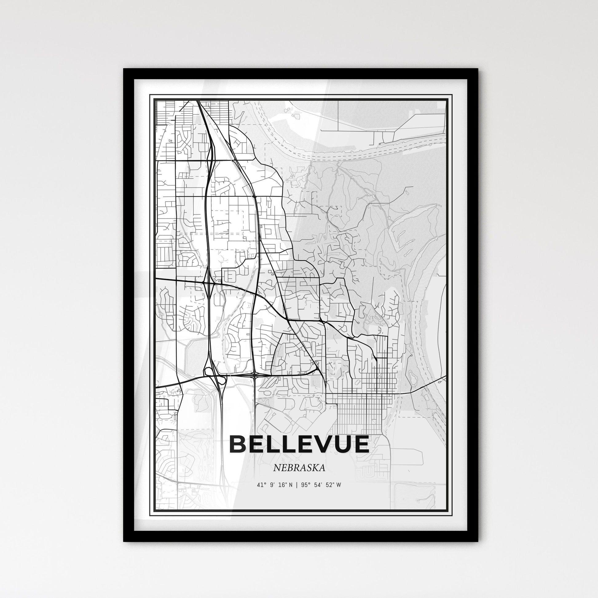 Bellevue Nebraska - Scandinavian Style City Map for Modern Home Decor