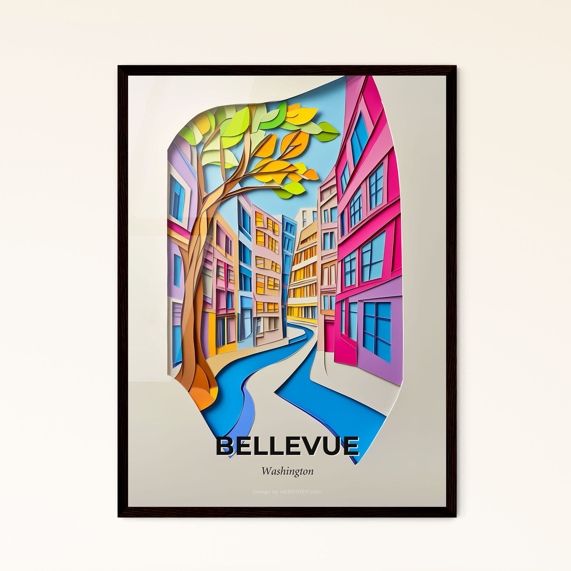 Vivid Bellevue, Washington - a paper cut of a city street with a tree