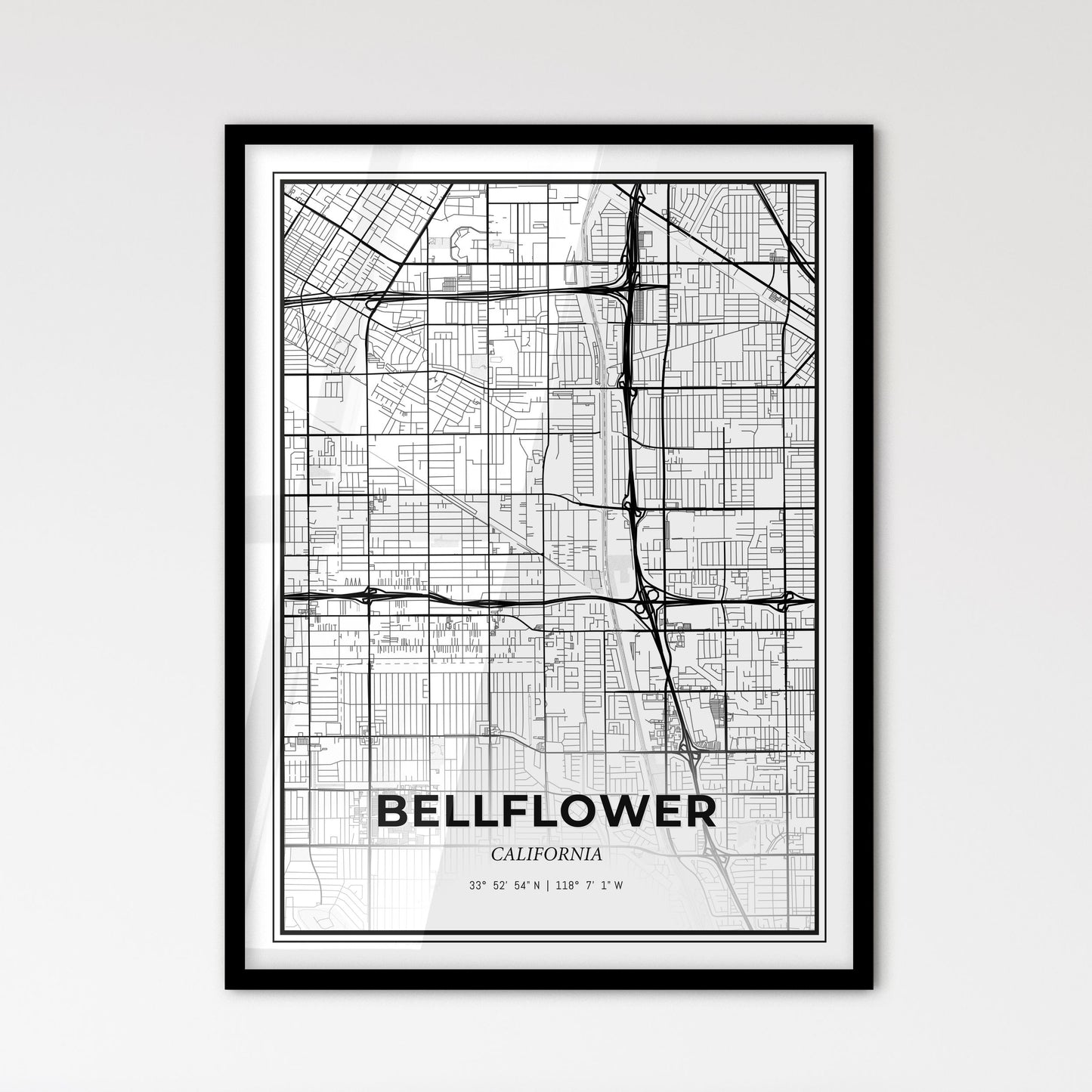 Bellflower California - Scandinavian Style City Map for Modern Home Decor