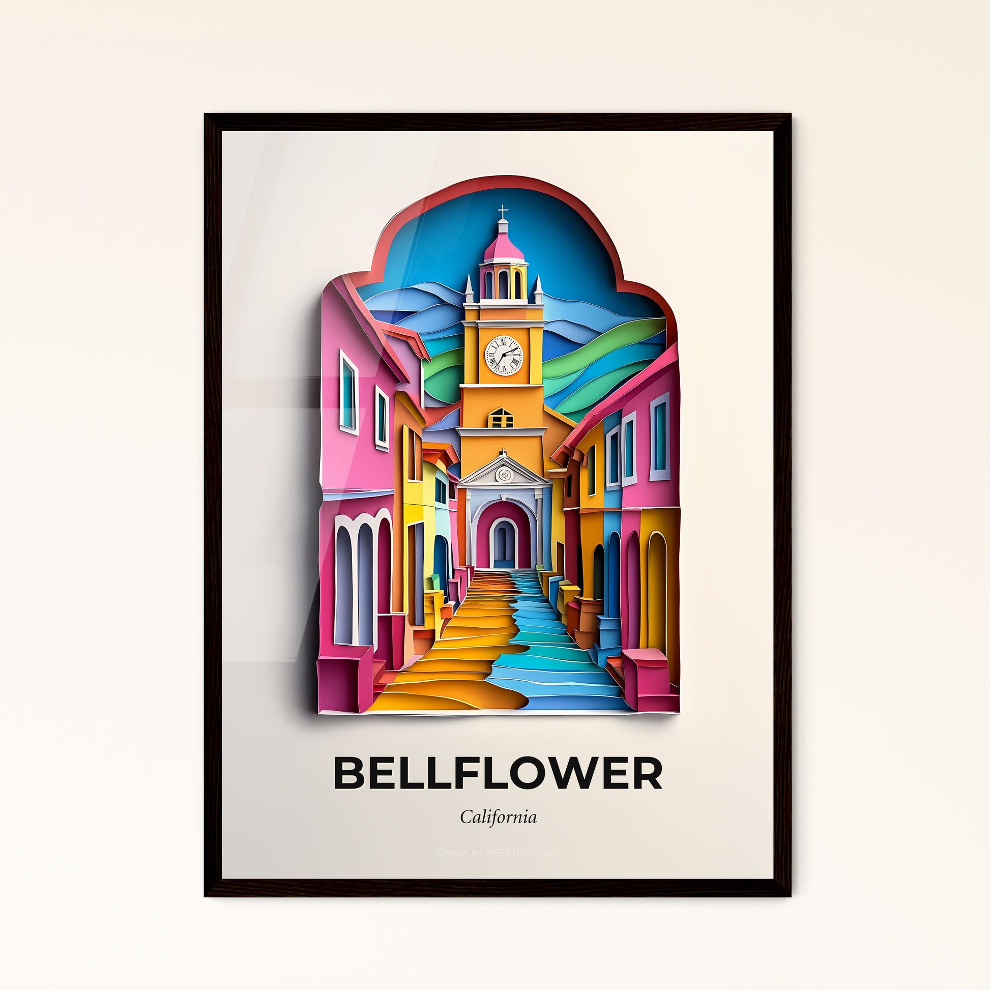 Vivid Bellflower, California - a clock tower is on a building with a staircase