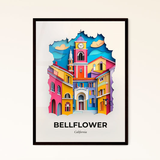 Vivid Bellflower, California - a clock tower is shown in a colorful city